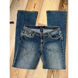 Earl Jean Blue Womens 7 Bootcut Jeans Rhinestone Cross Embroidered Y2K Denim